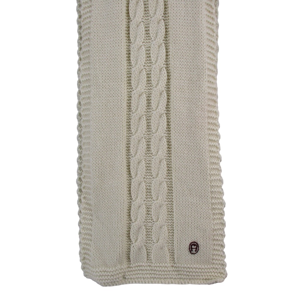Etienne Aigner Womens Cream Cable Knit Scarf Acrylic Off White Logo Accessory